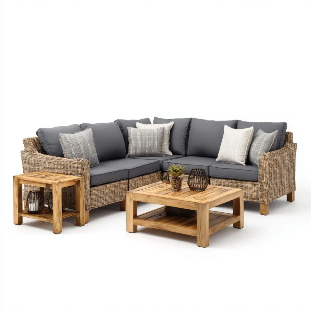 Terrassen-Sofa-Set Rattan 210x210 cm - Grau/Natur - Moderner Stil
