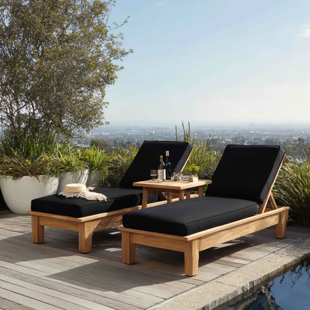 Gartenliege Holz 200x75 cm - Schwarz - Verstellbare Rückenlehne