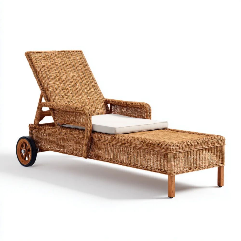 Gartenliege Rattanverarbeitung – 200x70x35 cm – Natur/Beige mit Kissen