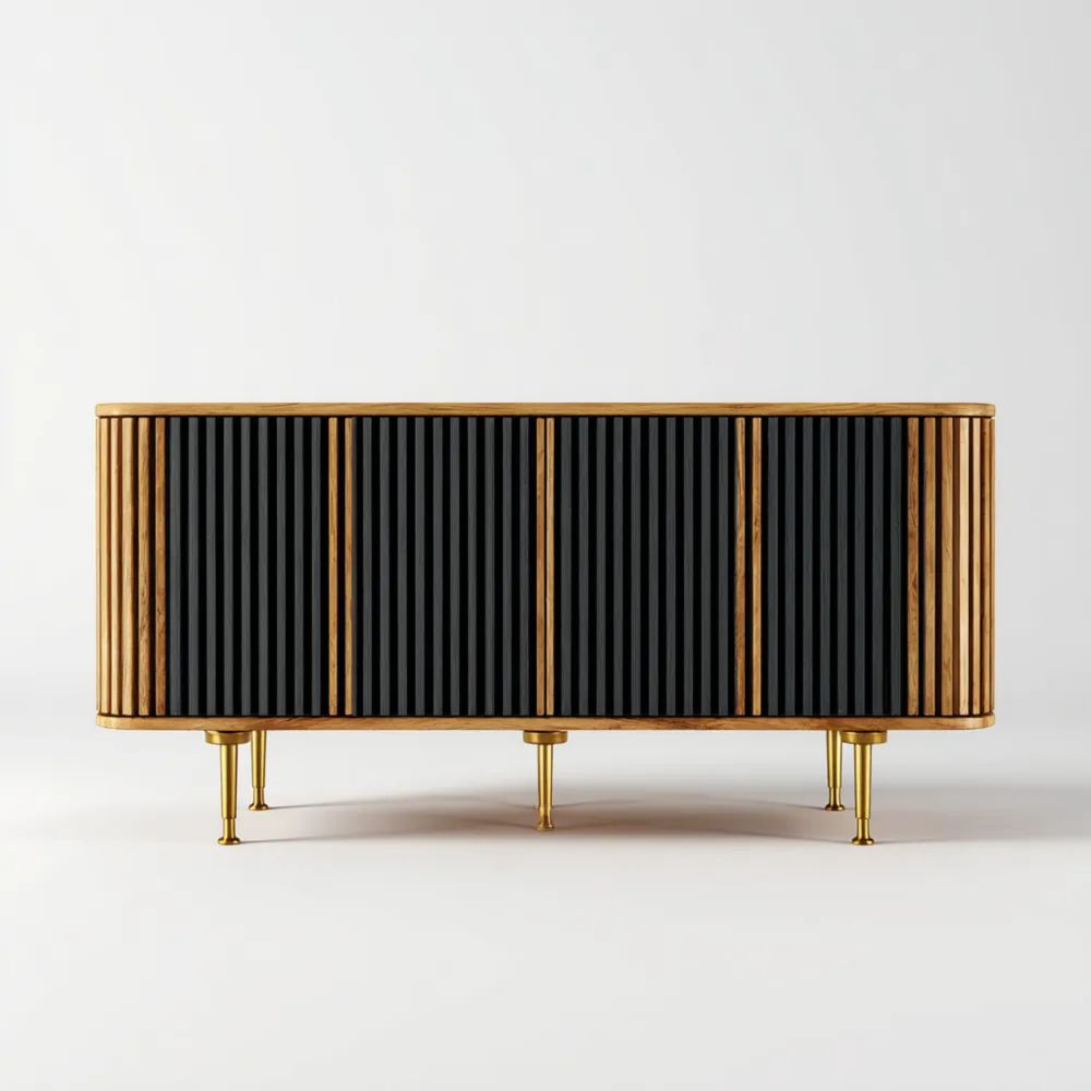 Modernes Sideboard 180x45x75 cm – Schwarz/Naturholz