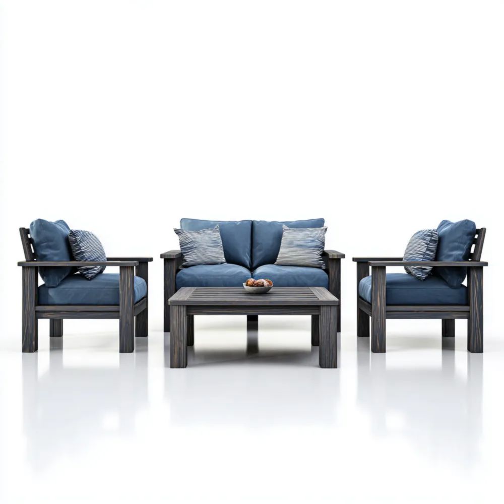 Garten-Sofaset Holz 2-Sitzer 150x75x80 cm Dunkelblau - Entspannungsset