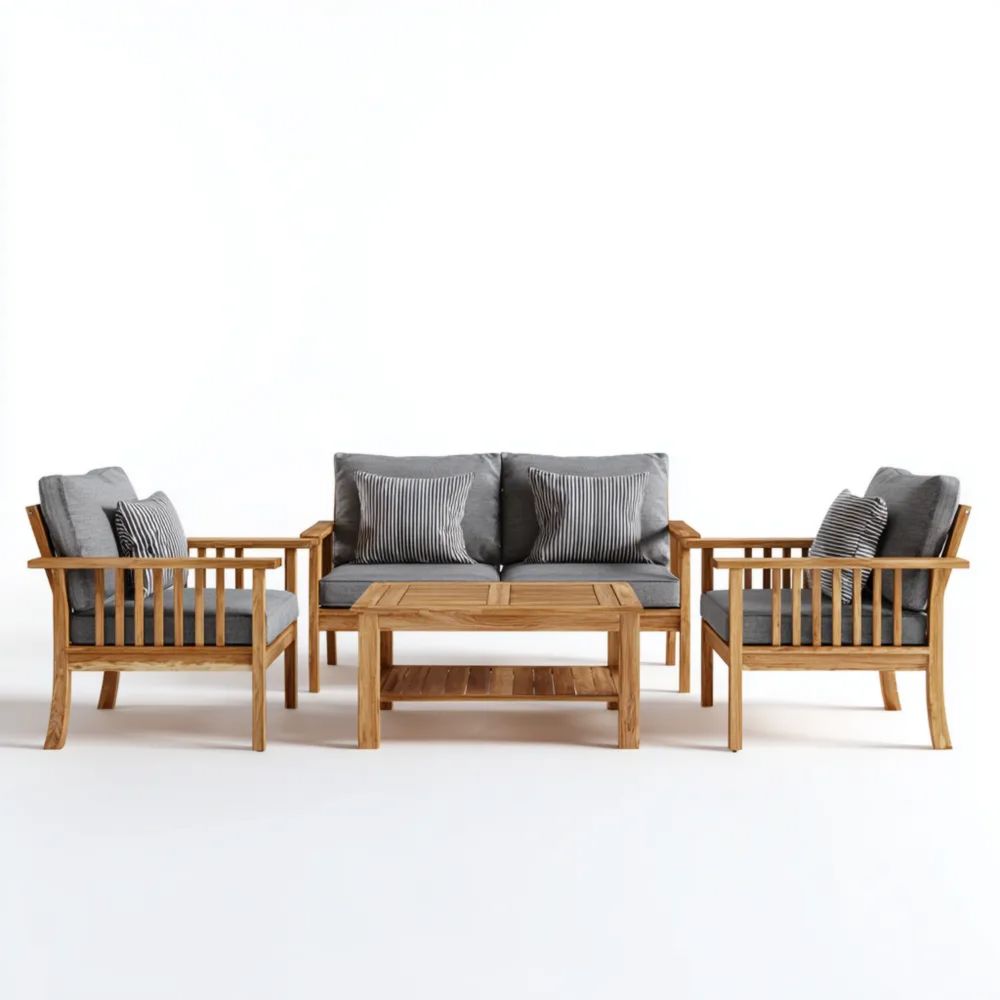 Garten-Sofaset Holz 200x75x70 cm – Grau – Moderner Stil