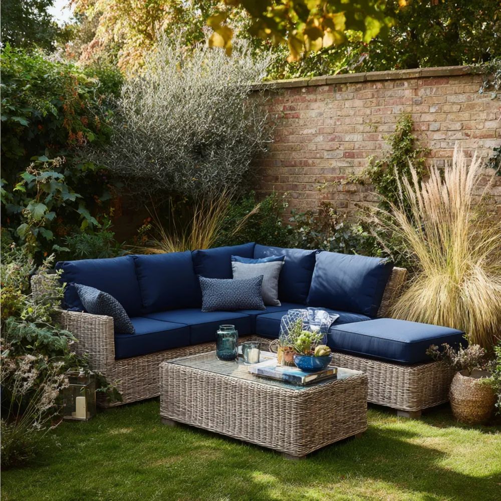 Garten-Sofaset Polyrattan 250x75x60 cm – Dunkelblau – Modernes Design