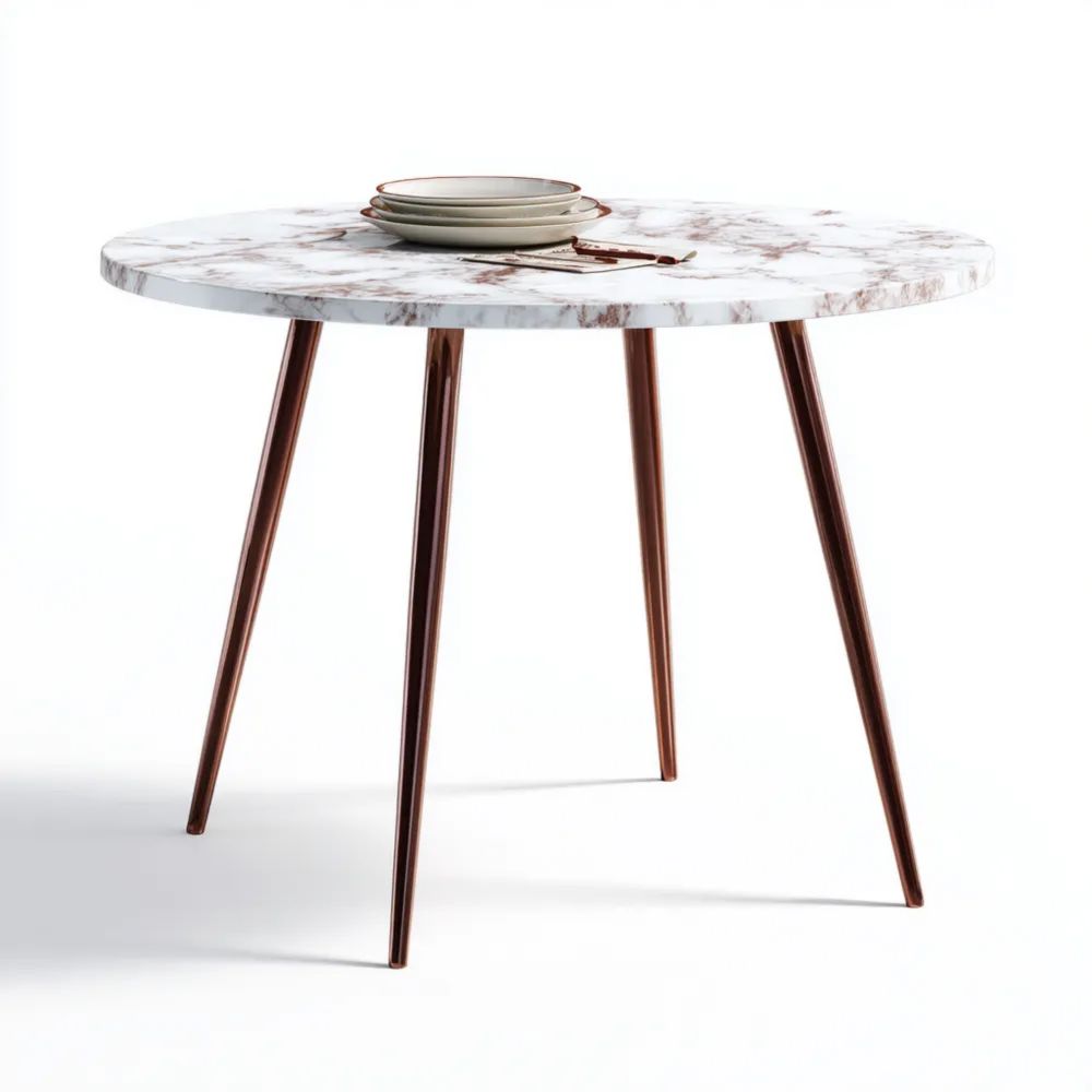 Runder Esstisch in Marmoroptik 100x100x75 cm - Weiß/Braun