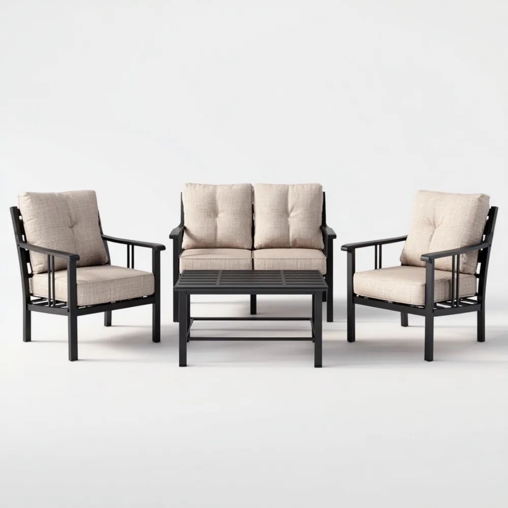 Garten Sofaset Metallrahmen 70x75x80 cm 4-teilig – Beige – Modernes Design