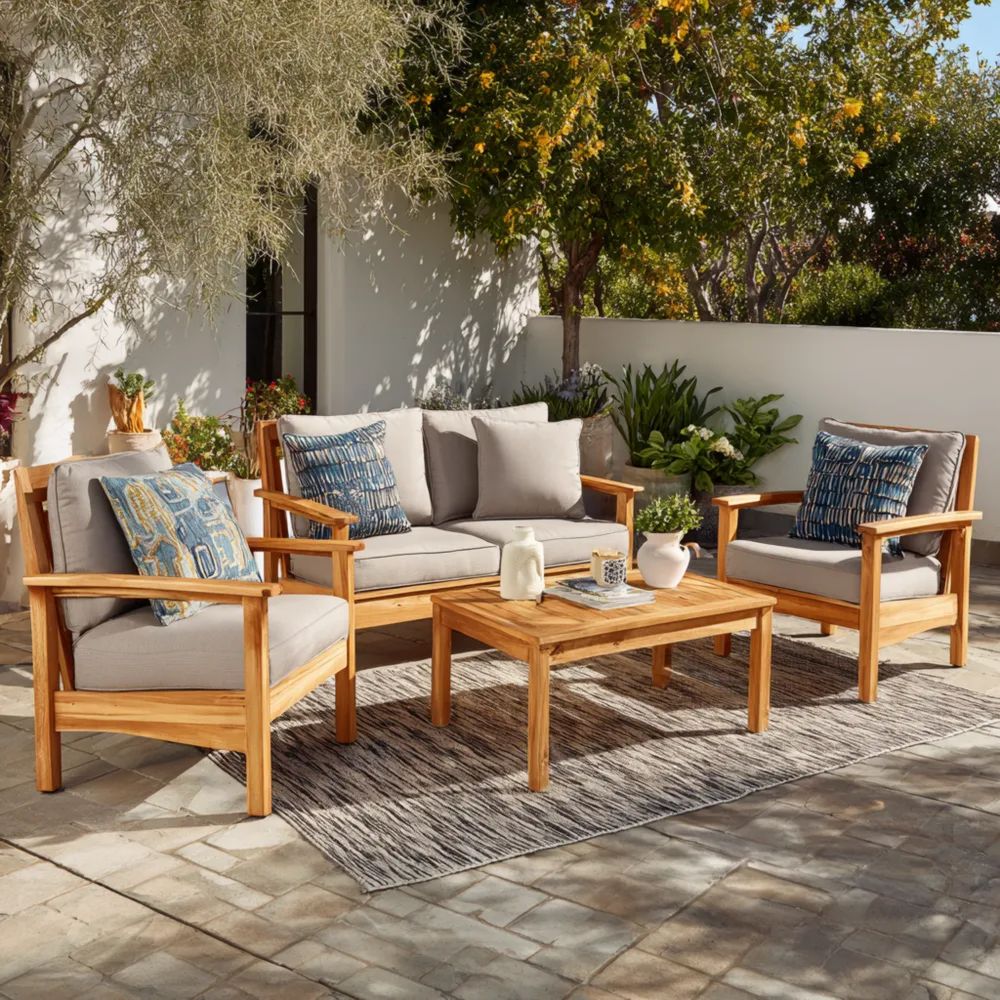 Garten-Sofaset Holz 200x75x70 cm – Hellgrau – Modernes Design