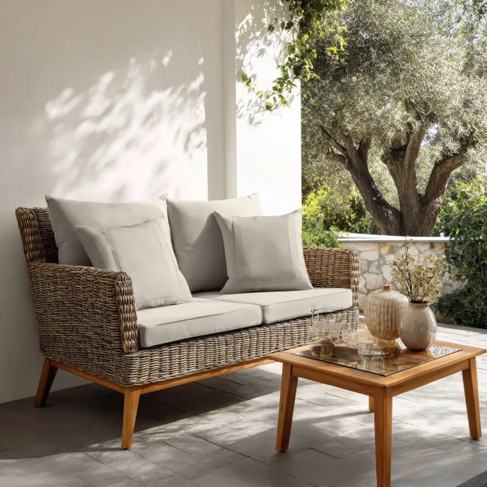 Garten-Sofaset Rattan 150x80x75 cm – Beige – Moderner Stil