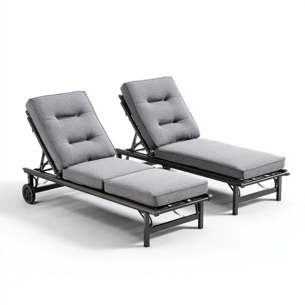 Gartenliege Set Metall 200x70x35 cm - Grau - Verstellbar