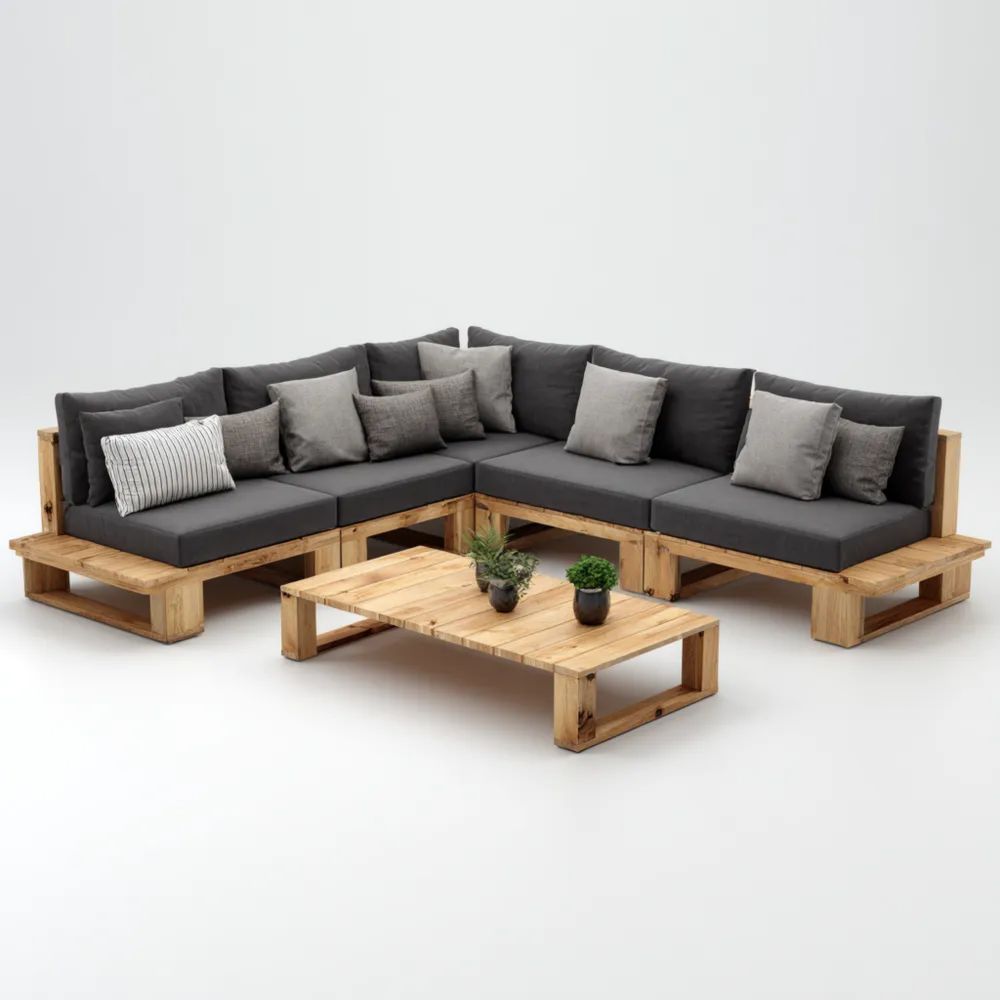 Garten-Sofaset Holzrahmen 250x250x70 cm - Dunkelgrau - Modernes Design