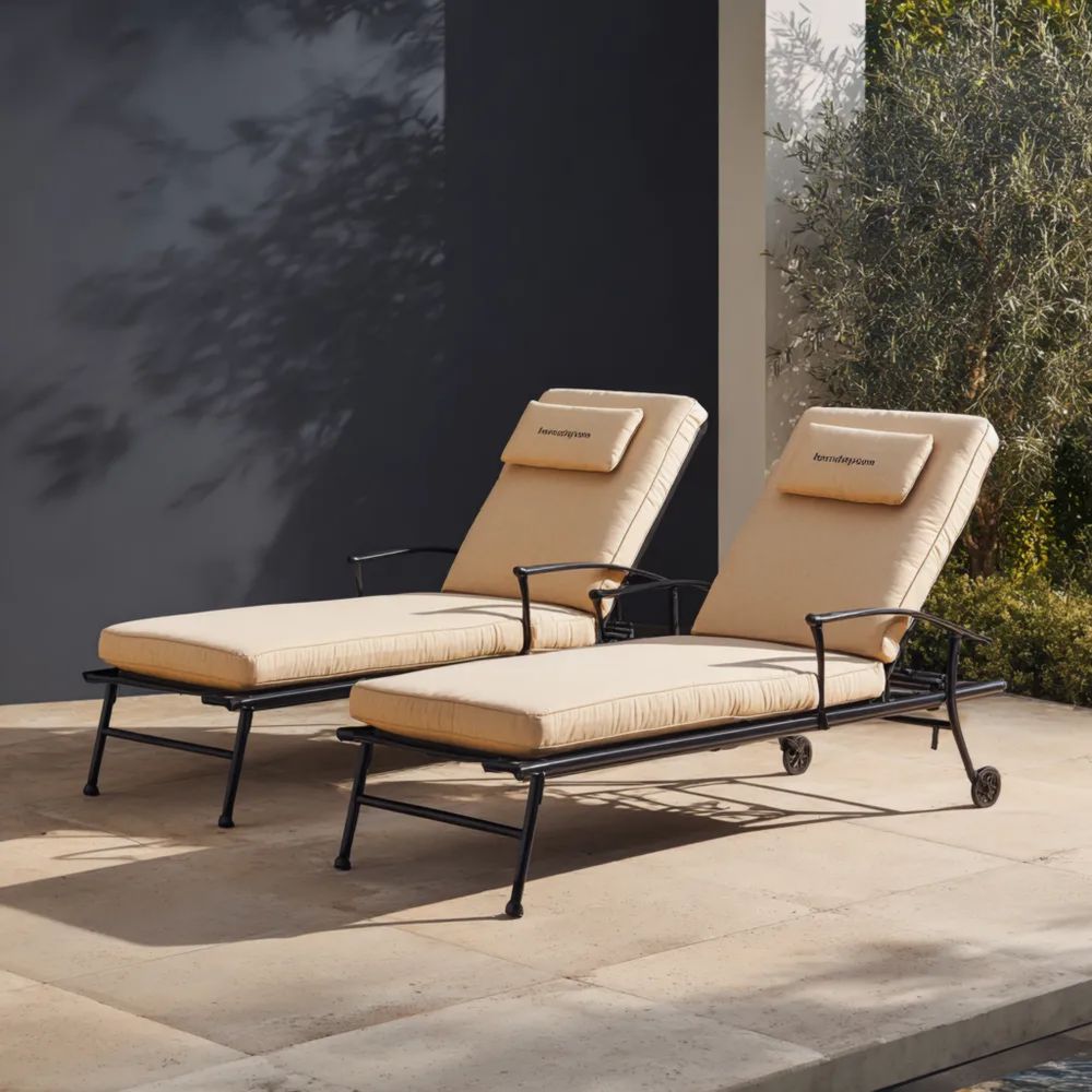 Gartenliegen Set Metallrahmen 200x65x35 cm Beige Polsterung