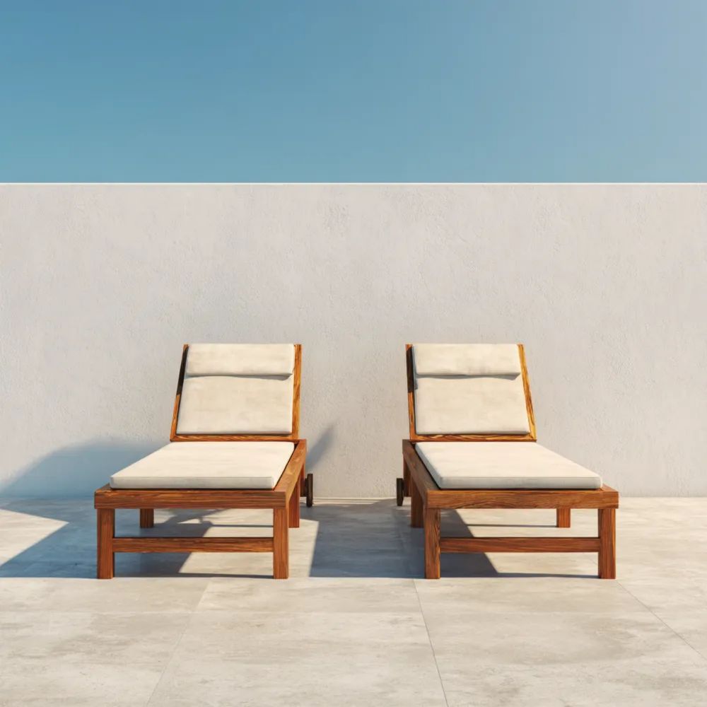 Gartenliegen Set Holz 200x65x30 cm - Cremeweiß - Verstellbar