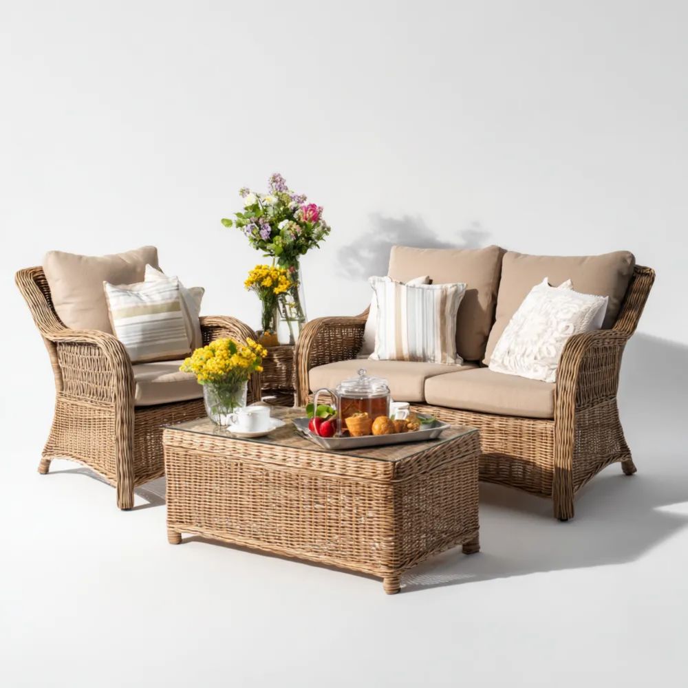 Garten-Sofaset Rattan 120x80x75 cm – Natur – Klassisches Design