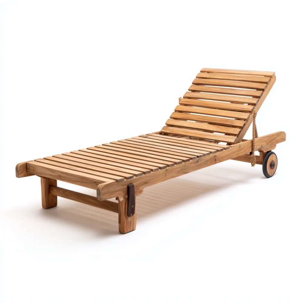 Verstellbare Sonnenliege aus Holz 200x65x35 cm - Naturfarbe - Für den Garten