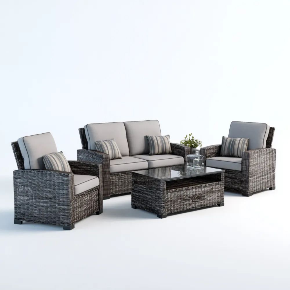 Garten-Sofaset Polyrattan 190x75x70 cm – Dunkelgrau – Modernes Design