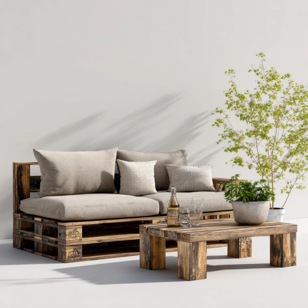 Paletten-Sofaset Holz 200x80x70 cm – Beige – Rustikales Design