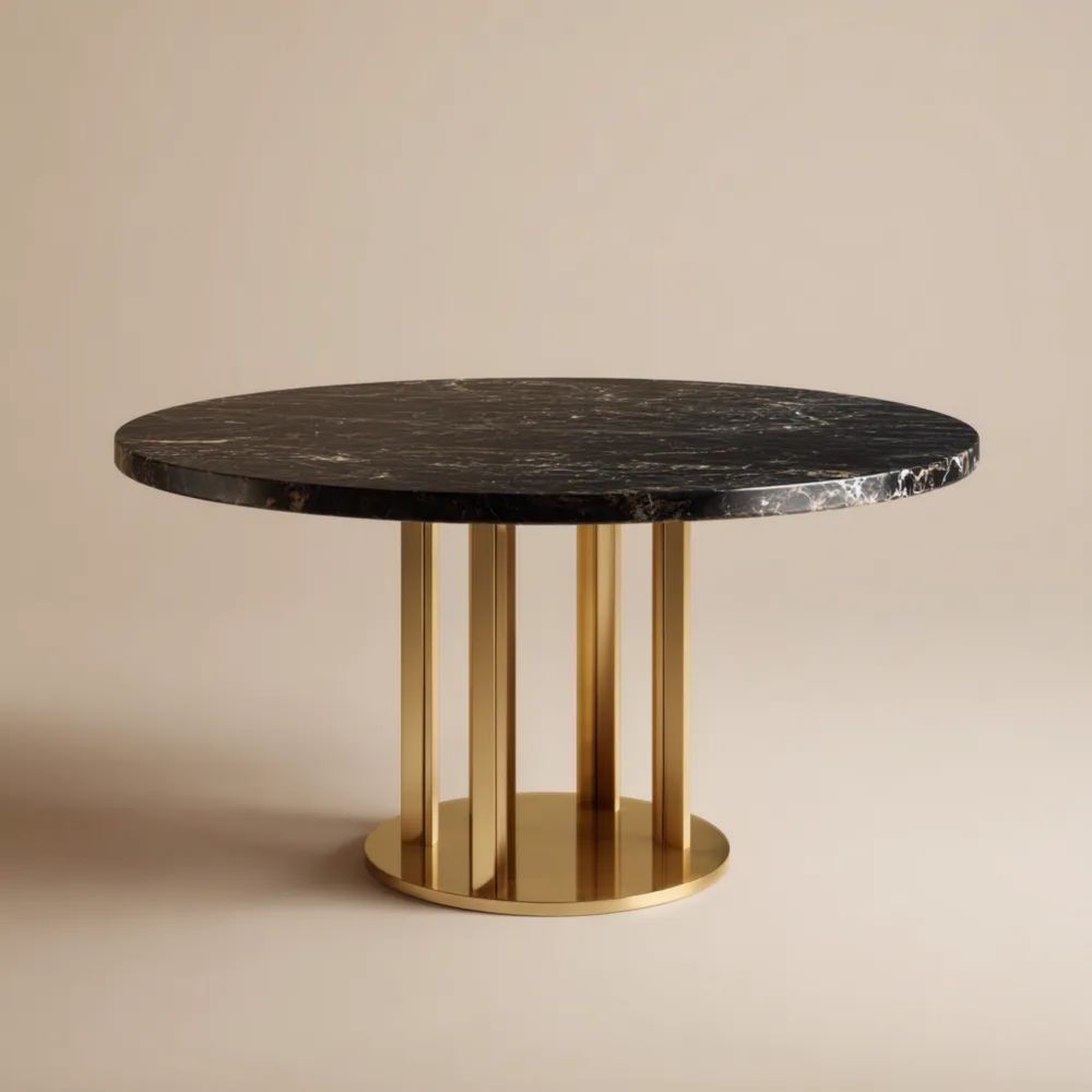 Runder Esstisch 120x120x75 cm – Marmor – Schwarz/Gold – Modernes Design