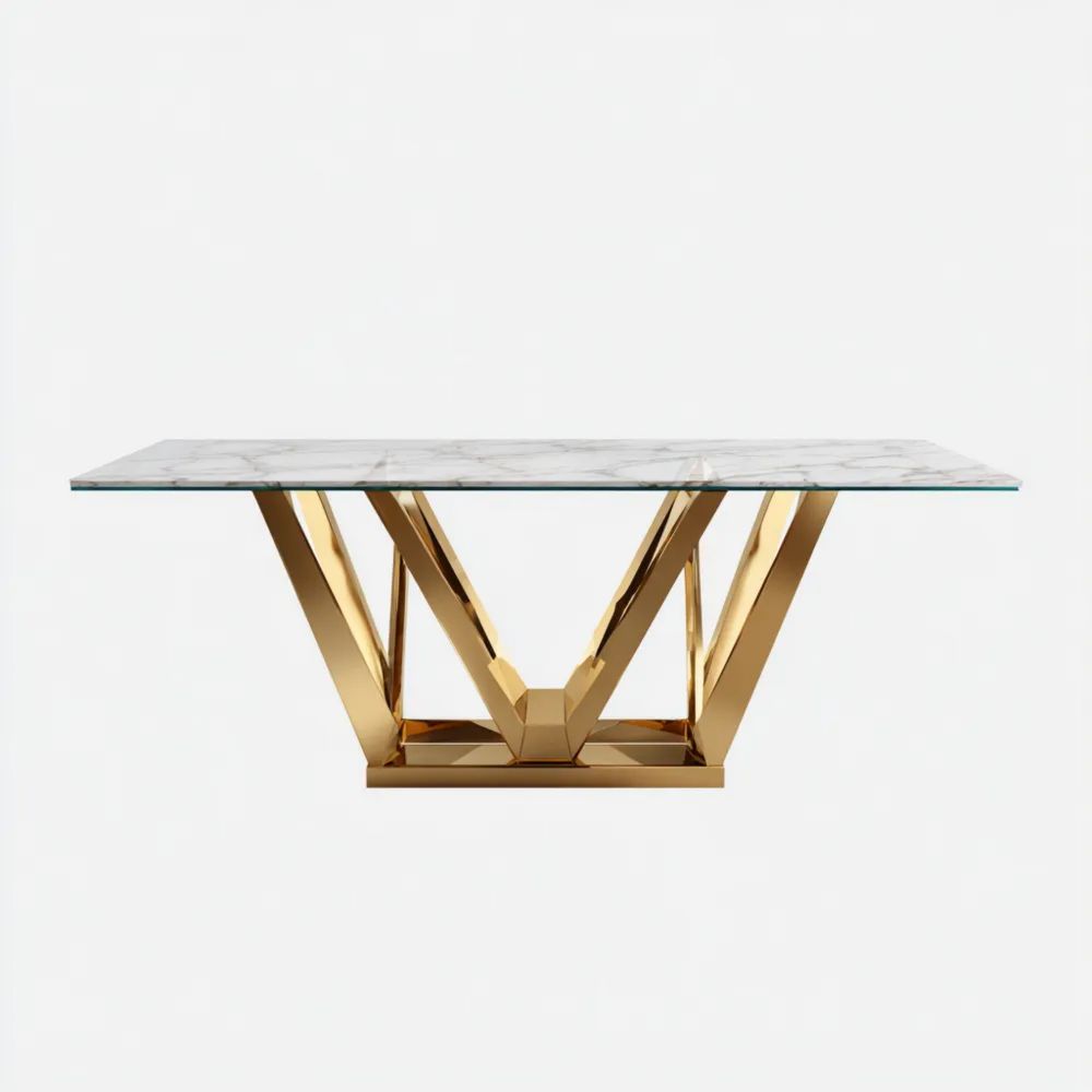 Esstisch 180x90x75 cm Glasplatte Marmoroptik - Gold - Modernes Design