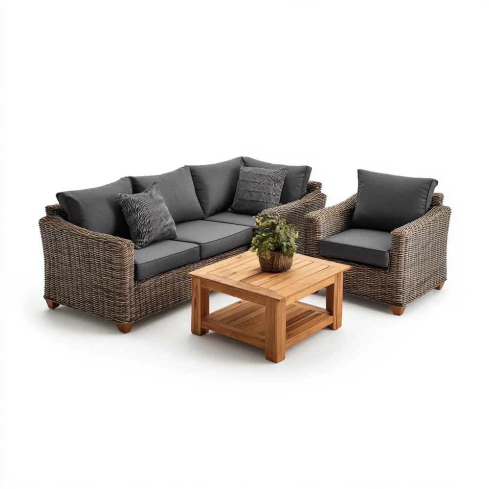 Garten-Sofaset - Rattan 200x85x80 cm – Dunkelgrau – Klassisches Design
