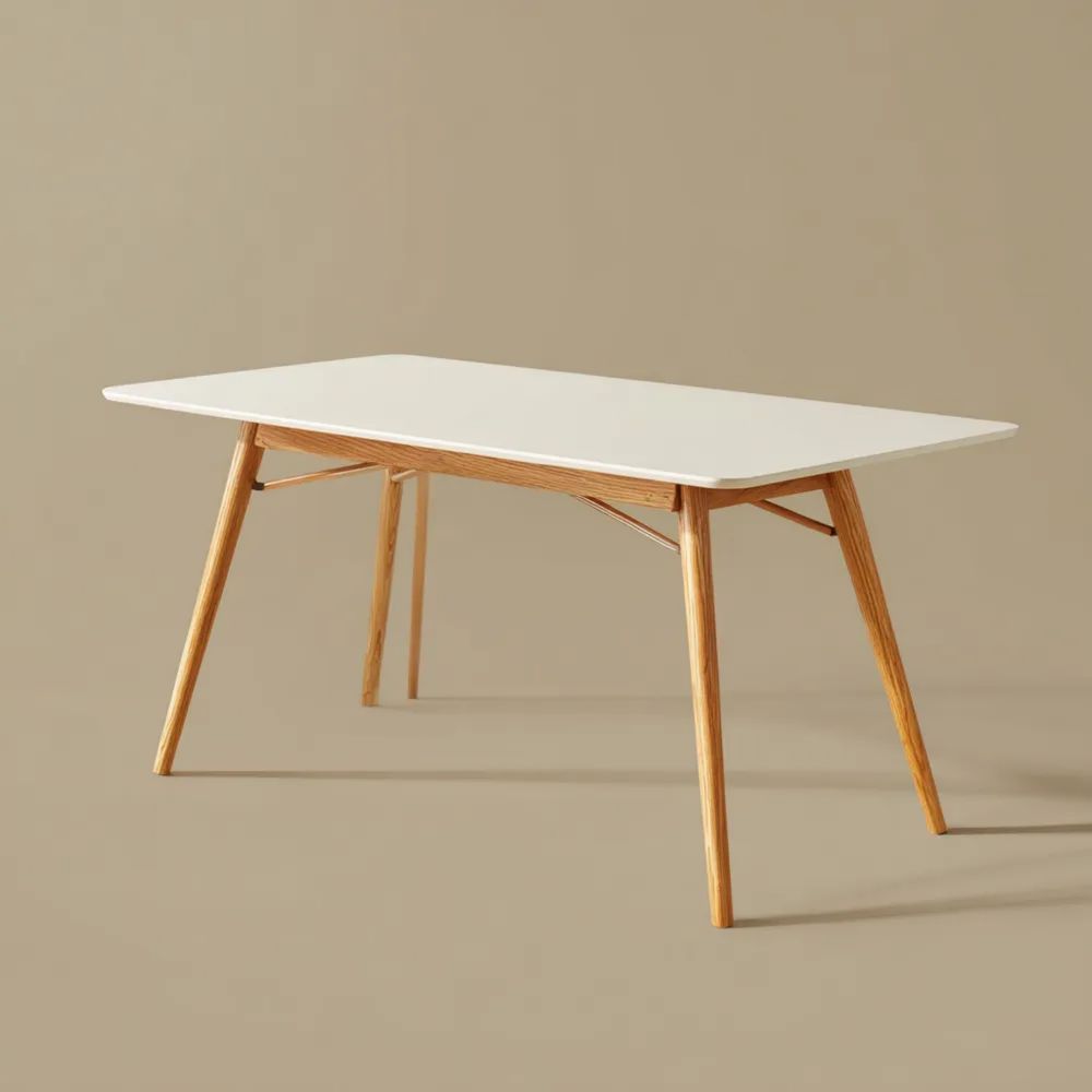 Skandinavischer Esstisch 120x80x75 cm Weiße Tischplatte mit Naturholzbeinen