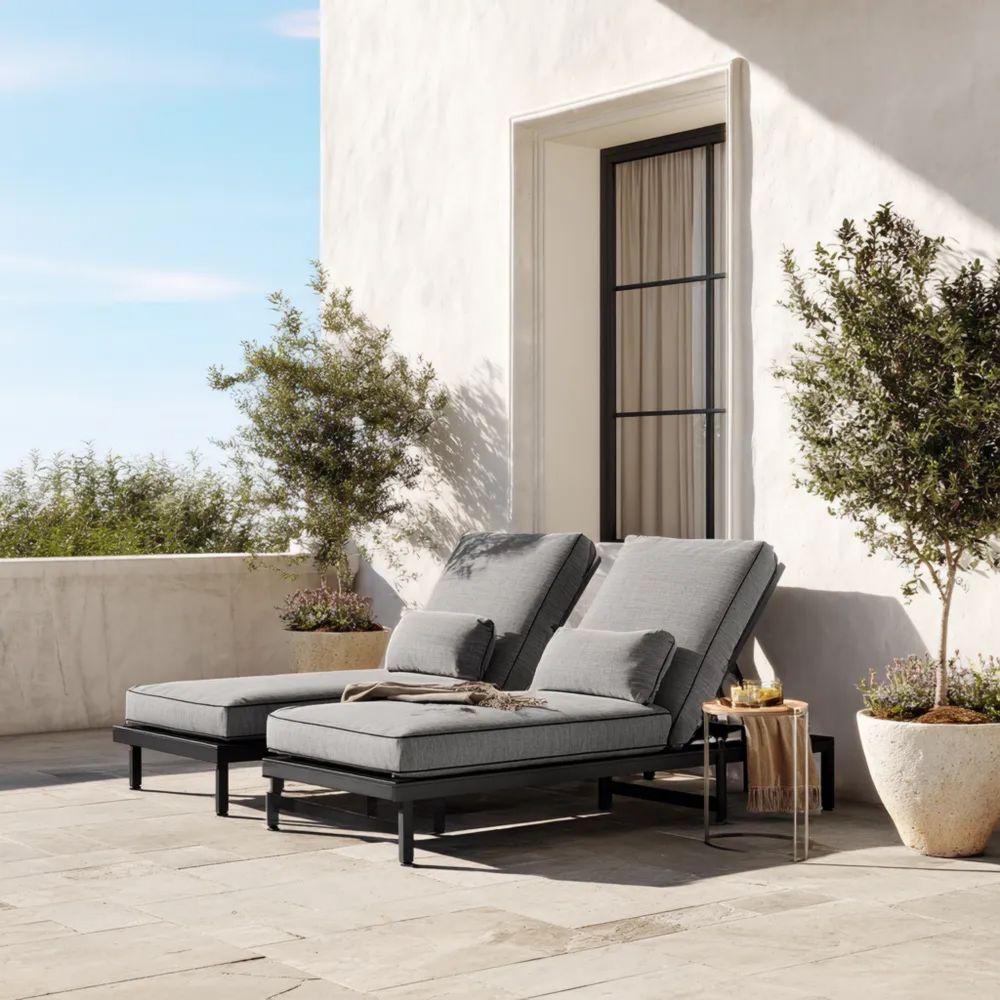 Gartenliege Set mit Polsterung 190x60x35 cm - Grau - Modernes Design