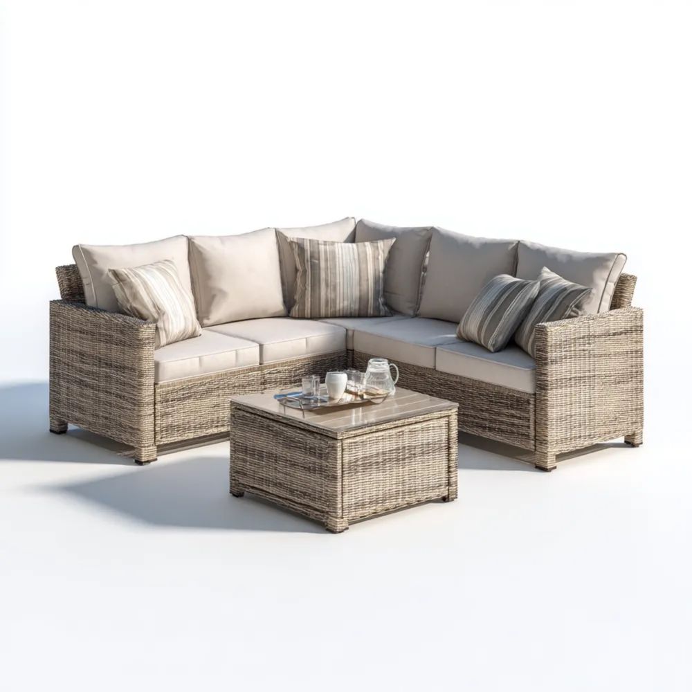 Garten-Sofa-Set Polyrattan 200x250x70 cm mit Tisch 60x60x35 cm – Beige – Modernes Design