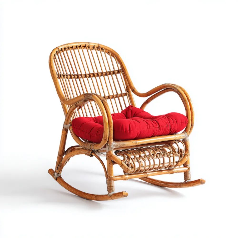 Gartenschaukelstuhl Rattan 65x90x105 cm Natur/Rot – Klassisches Design