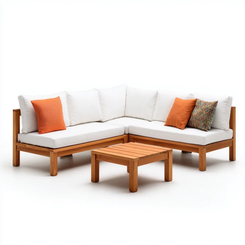 Garten-Sofaset Holz 200x200x75 cm – Weiß/Orange – Moderner Stil