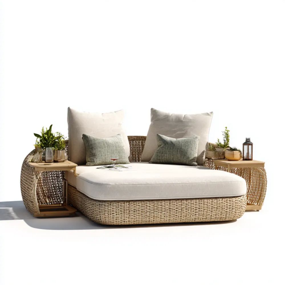 2-Sitzer-Gartensofa Rattan 220x150x95 cm - Natur - Modernes Design