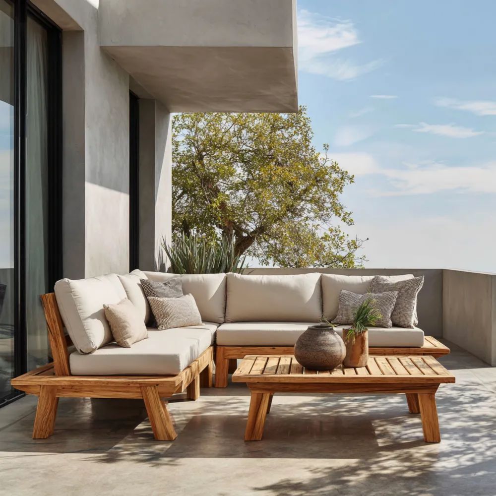 Garten-Sofaset Holz 250x250x75 cm - Beige - Modernes Design