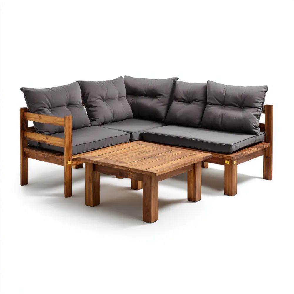 Garten-Sofaset Holz 210x150x55 cm – Dunkelgrau – Moderner Stil