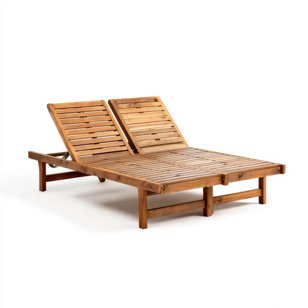 Verstellbare Gartenliege Massivholz Doppelliege – 200x140x35 cm – Natur