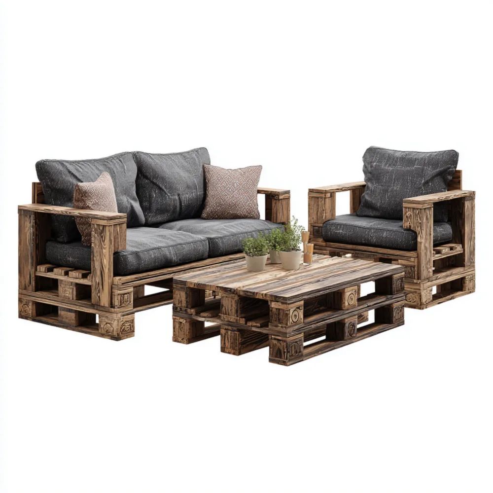 Garten-Sofaset Holzpaletten 120x80x70 cm - Dunkelgrau - Rustikales Design