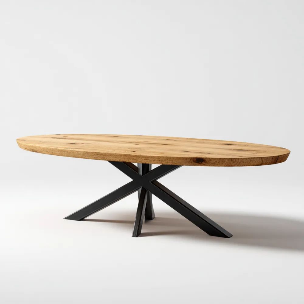 Esstisch Massivholz Eiche 200x100x75 cm - Naturfarben/Schwarz - Industrieller Stil