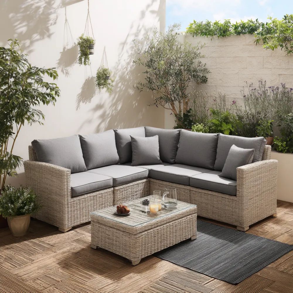 Garten-Sofaset Polyrattan Grau 230x145x80 cm - Modernes Design