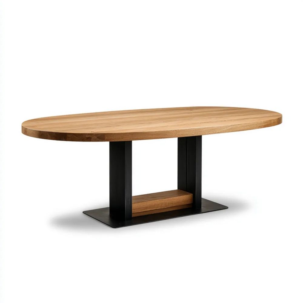Ovaler Esstisch 200x100x75 cm – Eiche/Schwarz – Industriedesign