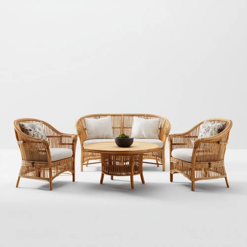 Garten-Sofaset Rattan 120x70x80 cm - Natur - Klassisches Design