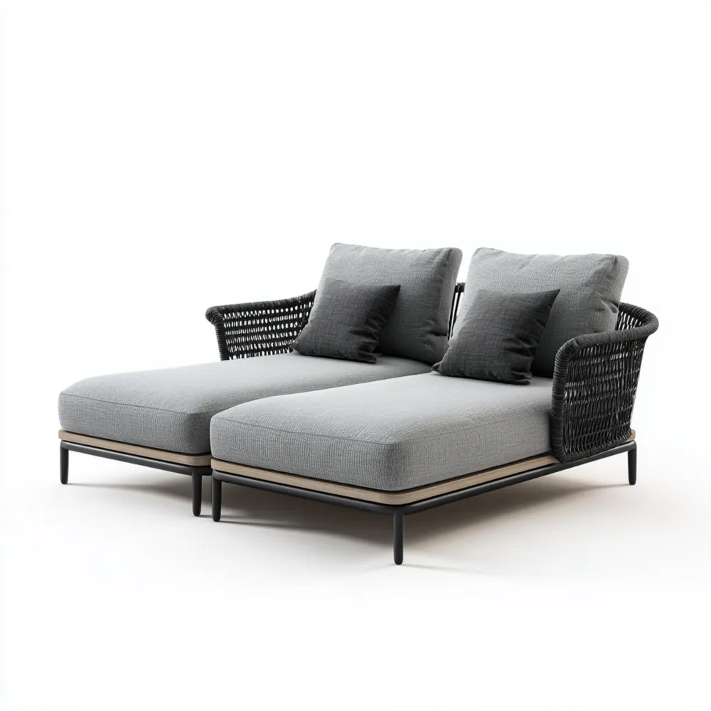 Gartenliege Doppelsofa Geflecht Grau 200x150x80 cm – Modernes Design