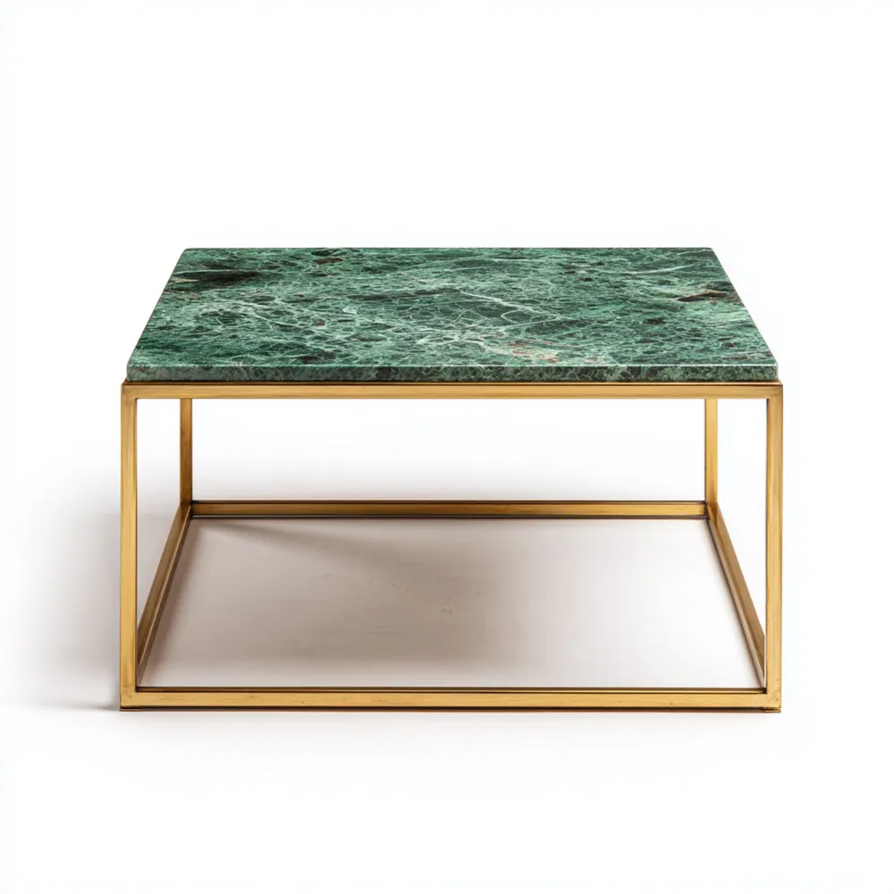 Moderner Couchtisch mit Marmorplatte 80x80x40 cm – Grün/Gold