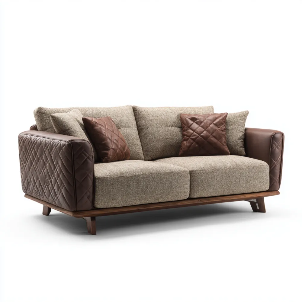 2-Sitzer-Sofa Stoffleder Mix 160x85x75 cm – Braun Beige – Moderner Stil