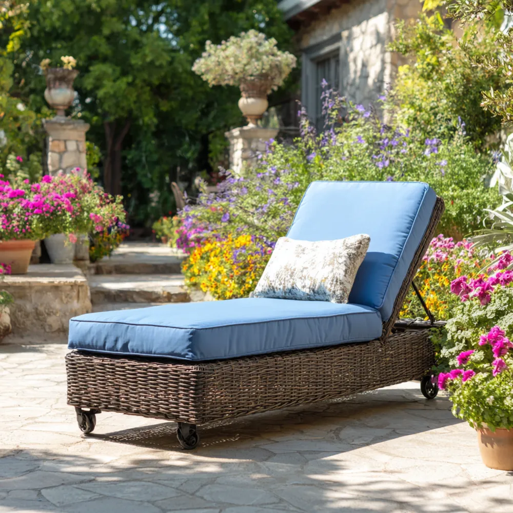 Gartenliege Polyrattan 200x70x40 cm Braun/Blau Verstellbar – Modernes Design