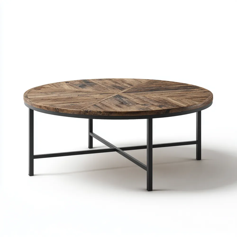 Runder Couchtisch Massivholz 90x90x45 cm – Rustikales Design