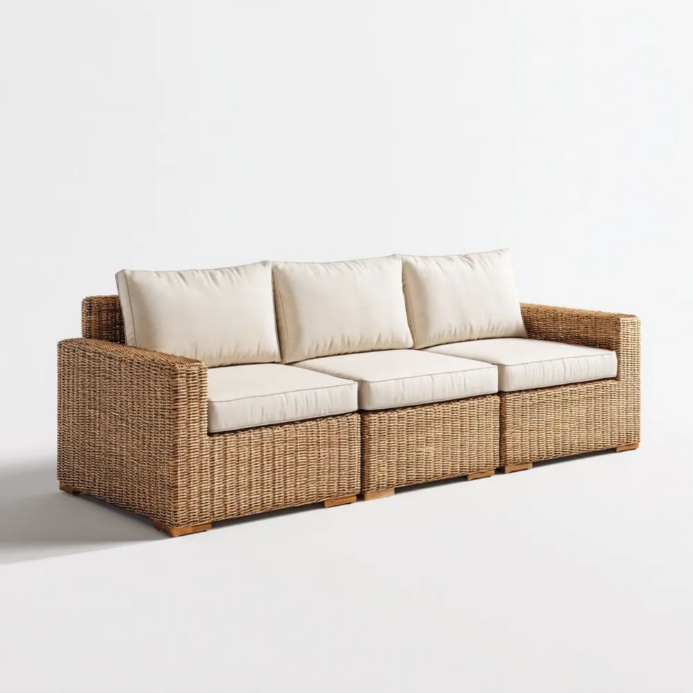 3-Sitzer-Gartensofa Rattan 210x85x75 cm - Beige/Natur - Modernes Design