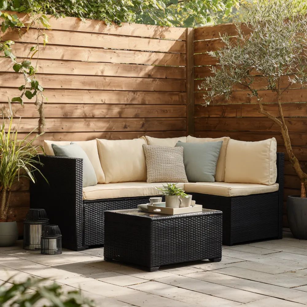 Garten-Sofaset Polyrattan 150x75x65 cm – Beige/Schwarz – Moderner Stil