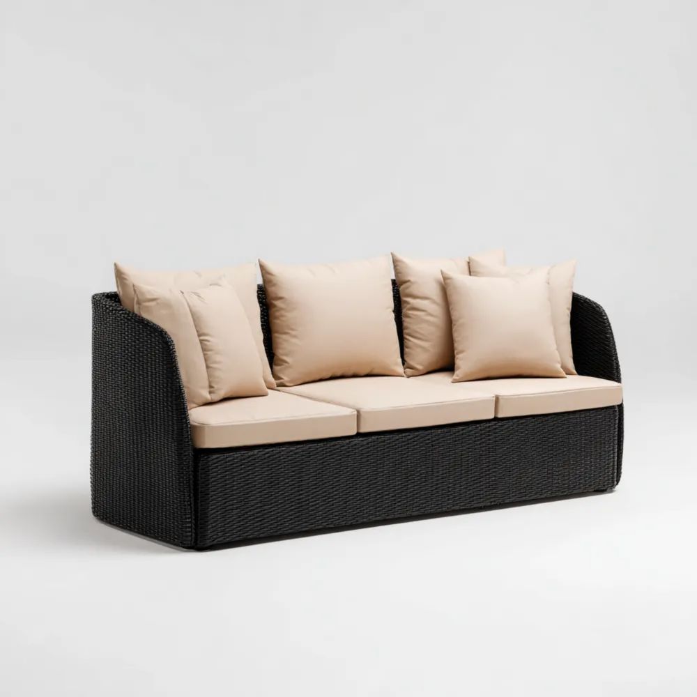 3-Sitzer-Gartensofa Rattan 200x75x70 cm – Beige/Schwarz – Modernes Design