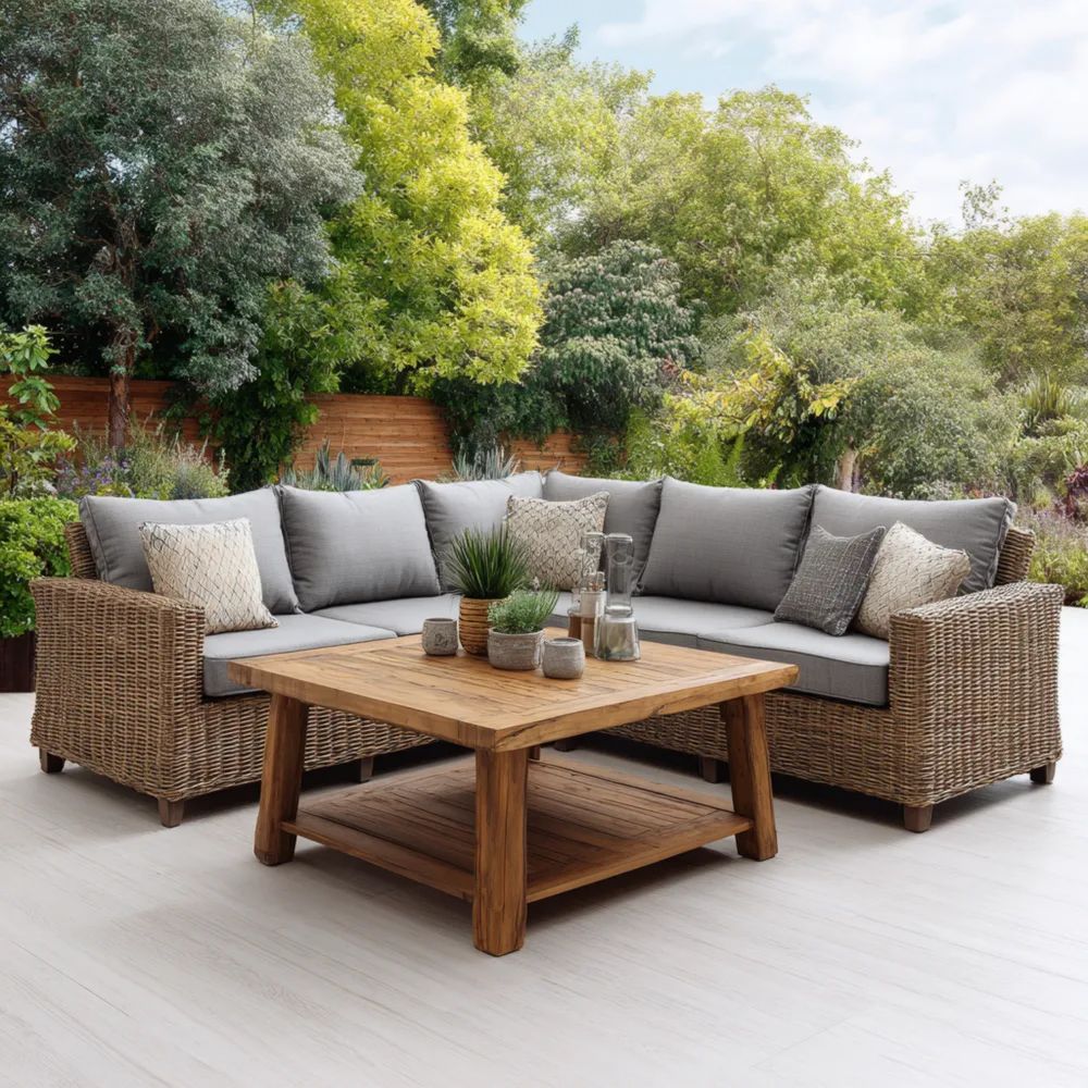 Garten-Sofaset Rattan 200x80x75 cm – Grau – Modernes Design