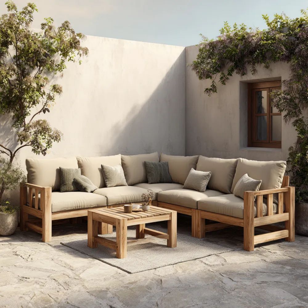 Garten-Sofaset Holz 200x75x65 cm – Beige – Moderner Stil