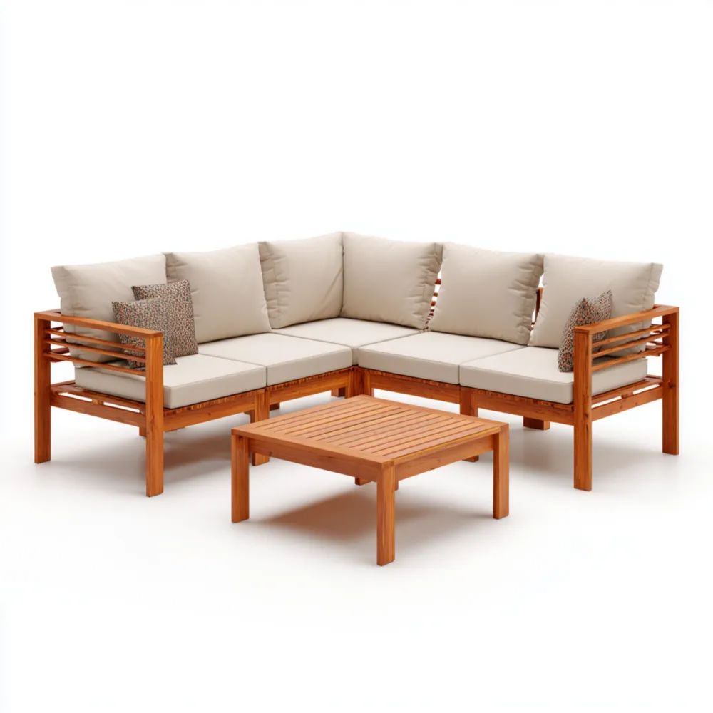Gartensofa-Set Holz 200x200x70 cm - Beige - Moderner Stil
