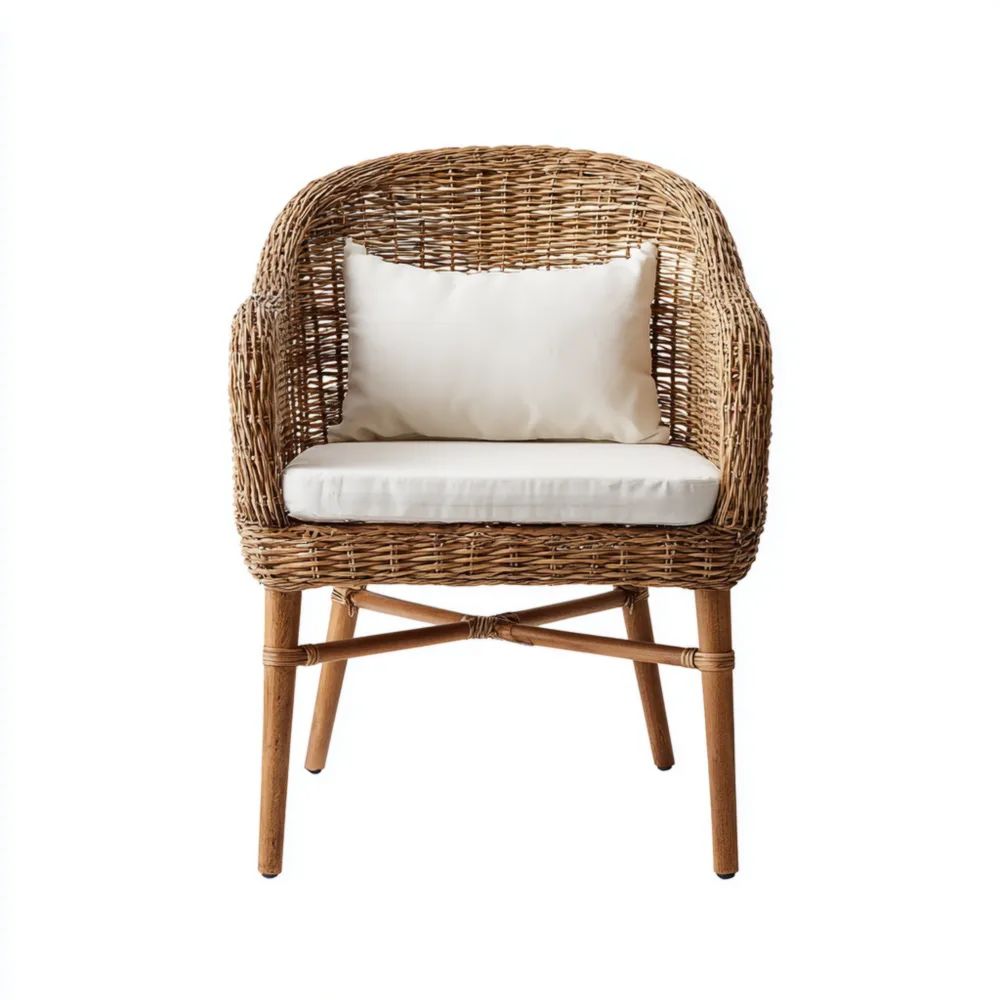 Rattan Gartenstuhl 60x65x80 cm - Naturfarbe - Mit Kissen