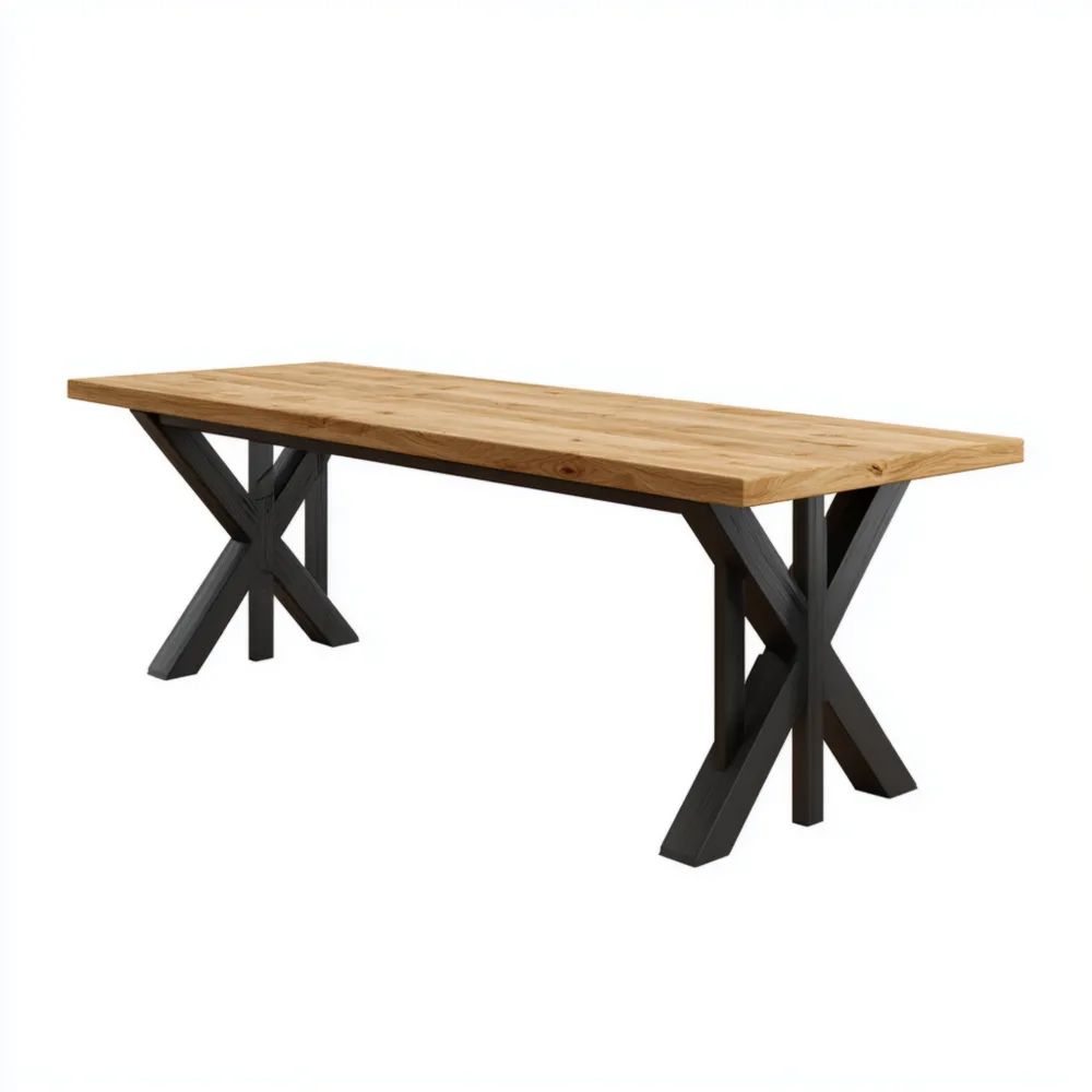 Esstisch Massivholz 200x90x75 cm – Eiche Natur – Industrieller Stil