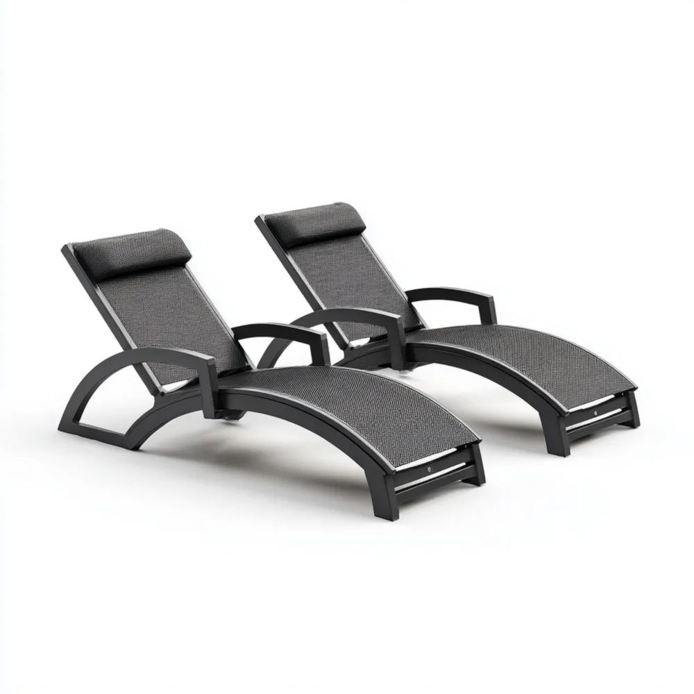 Gartenliegen Set 2 Stück - Aluminium Textilene Schwarz 196x65x32 cm - Modernes Design
